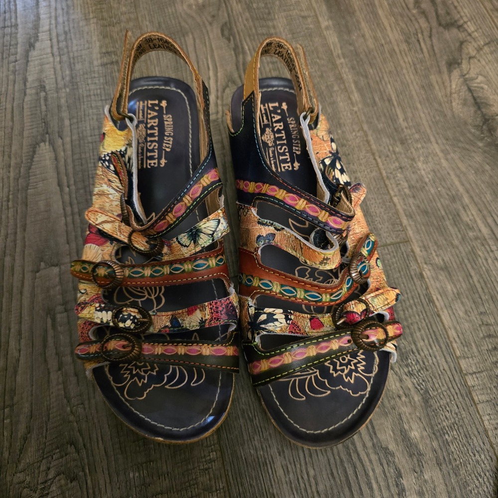Spring Step LArtiste Taffyta Leather Butterfly Sandals Multi Color Womens 38